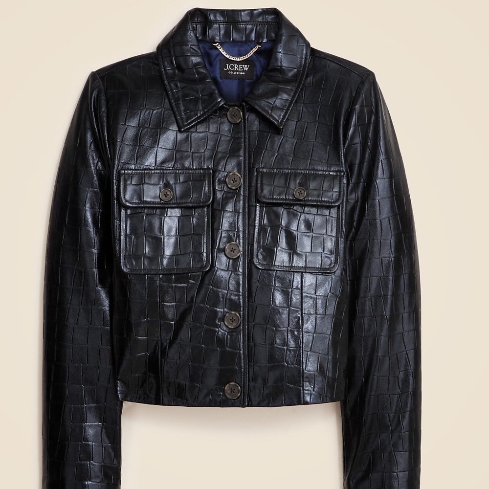 New! J. Crew Collection Lady Jacket in Croc-Embossed Black Leather